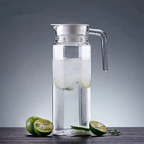 Image of NeWine Premium 1.1 Liter Glass Water Jug with Airtight Lid & Handle | 1100ML Transparent Beverage Carafe for Home Office Etc | Pitcher for Serve Juice Milk Beverage Chaas Cocktail (Octagonal)