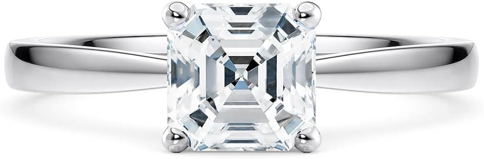 Asscher Cut Moissanite Ring 1.0/2.0/3.0 CT Solitaire Moissanite Asscher Cut Engagement Rings for Women Platinum Plated Silver Rose Gold Yellow Gold Free Engraving