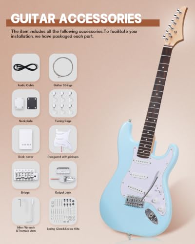 Image of Leo Jaymz DIY ST Style Electric Guitar Kits,Spray-painted Mahogany Body,Laurel Wood Fingerboard and Maple Neck, including all Components (ST-Sonic Blue New)