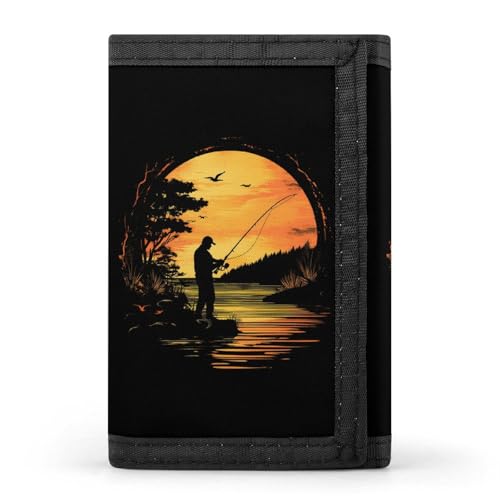 Fish Fishing Lover Mens Trifold Wallet 8 Card Holders Purse with Keychain & Photo Window Money Clip Travel Accessories