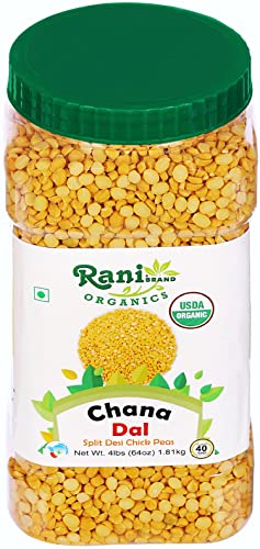 Rani Organic Chana Dal (Split Desi Chickpeas Without Skin) 64Oz (4Lbs) 1.81Kg Bulk Pet Jar ~ All Natural | Vegan | Gluten Friendly | Non-Gmo | Indian Origin | Usda Certified Organic #TOP6