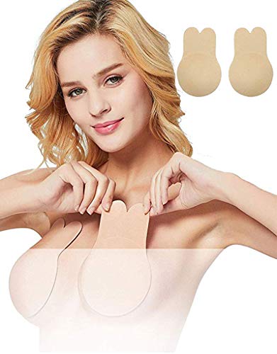 LYworld Sujetador Invisible Coneja para Mujer Push Up Sujetador Sin Tirantes Adhesivo Silicona Sujetador Impermeable Respirable Reutilizable Cómodo (Beige)
