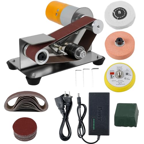 FALESOUL Mini Belt Sander, 7 Adjustable Speed Low Noise 15° Cutter Sharpener Sander Tool, Small Polishing Grinding Machine Power Belt Sander for Metal Working and Woodworking
