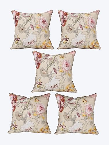 Image of Pure Cotton Quilted Cushion Cover 16x16 Inch | Anokhi Print Decorative Throw Pillow Cover | Soft Cotton Sofa Cushion Cover with Hidden Zipper | Living Room Bedroom Home Decor