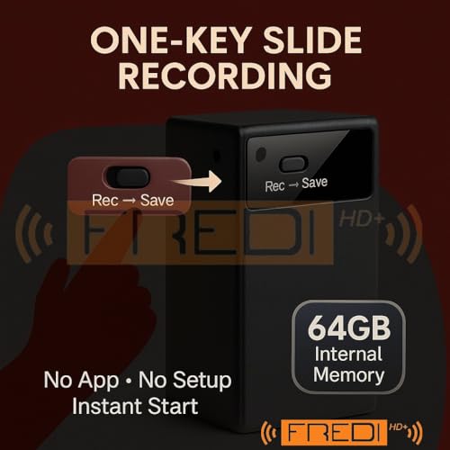 Image of FREDI HD PLUS 64GB Digital Voice Recorder with One-Key Slide Recording | Smart Sound Detection | Adjustable Noise Reduction | USB Rechargeable Audio Recorder for Lectures, Meetings, Classes