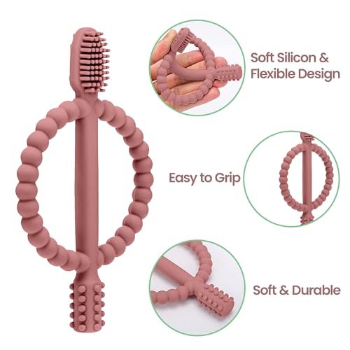 Image of Kidology Baby Teething Toy - Set of 2, Silicone Toothbrush Teether with Easy-Grip Handle, Dual-Sided Texture for Massage & Soothing Sore Gums| Teether for Babies 0-24 Months | Ideal for Gifting