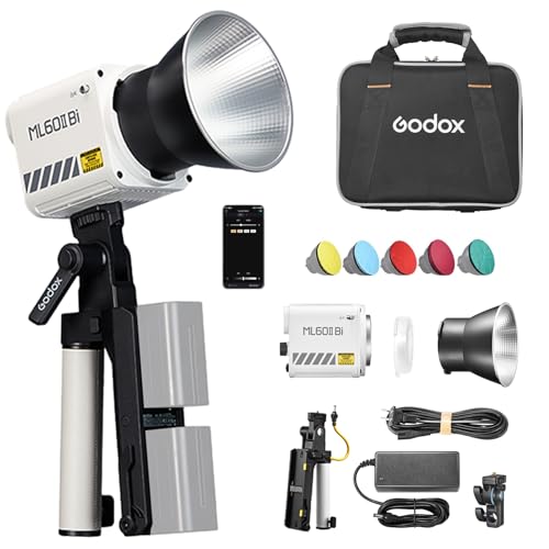Image of GODOX ML60II Bi Kit 70W Video Light Kit Bi-Color Photography Light 2800K-6500K Dimmable CRI≥96 with 2.4G Wireless System Support BT Connection with Battery Handle Standar Reflector Bracket
