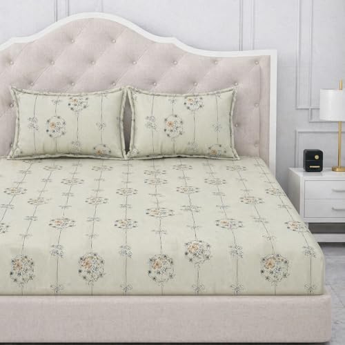 Image of 300 TC Cotton Feel Glace Cotton Elastic Fitted Bedsheet for King Size Double Bed | Fits up to 8 Inch Mattress | Printed Bedsheet with 2 Pillow Covers (Hanging Roses, King Size - 72 inchx78 inch)