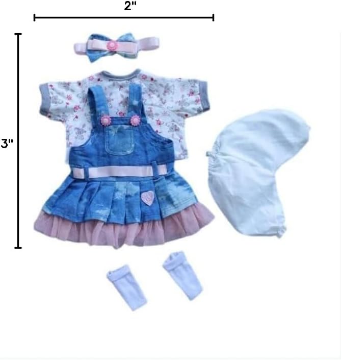 Reborn Baby Dolls Clothes for 17-22 inch Girl Outfits Accesories 【Denim Skirt 5pcs Set 】