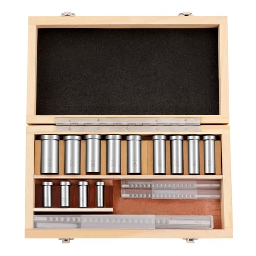 22-Piece Boxed Keyway Broach Set, Metric Size Broach Sleeve Shim Set, Keyway Broach Set, Metalworking Industrial Tools, includ 4 broaches, 5 shims, and 13 bushings