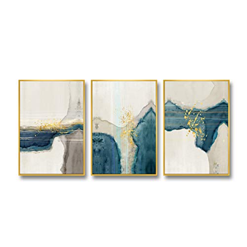 ARTLAND Turquoise Abstract Canvas Wall Decor for Living Room 3 Pieces Gold Liquid Marble Framed Wall Art Canvas Prints for Bedroom Home Decoration Ready to Hang 24x48inches