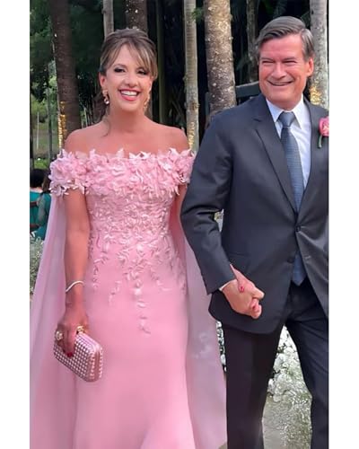 Lace Applique Mother of The Bride Dresses with Cape Mermaid Off Shoulder Chiffon Mother of Groom Dresses for Wedding2