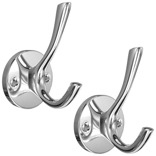Yundoza 2 Pack Bathroom Towel Hooks Screw in Door Hooks for Hanging Coat Robe Keys Clothes Bags(Chrome)