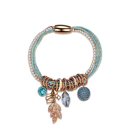 Preisvergleich Produktbild Joeyan Strangarmband Vielschichtig Magnetisch Blätter Ball Kristall Perlen Armschmuck Charm Gold Damen, Blau