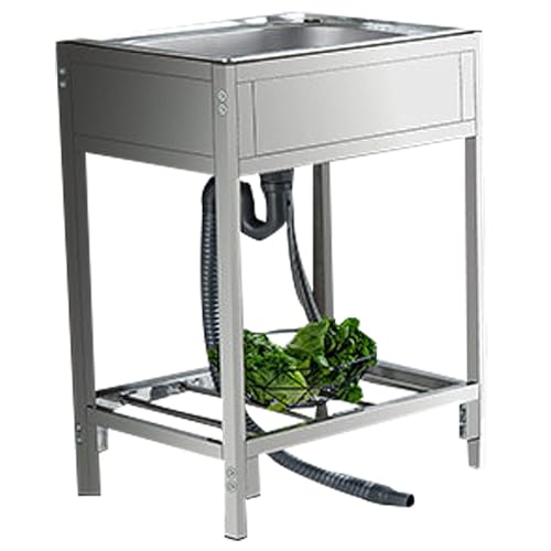 Fregadero de Cocina Comercial de Acero Inoxidable de un Solo Seno - Fregadero portátil para Uso en Exteriores e Interiores (53 cm [20,9 Pulgadas]) (Un Color 69 cm [27,2 Pulgadas])