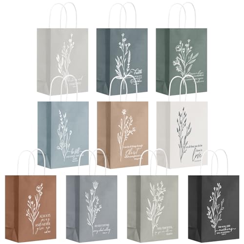 Kolldenn 10 Pcs Christian Bible Verse Gift Bags for Religious Church Goodie Bags with Handles for Men Women Scripture Baptism Birthday Party Favors Neutral Aesthetics Wrapping Supplies