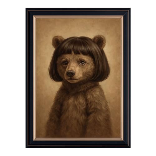 Framed Bear with Bob Haircut Poster Canvas Print Art Vintage