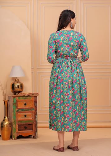 Image of Women's Pure Cotton Floral Printed Maternity Feeding Kurti with Zipper Feeding Dress for Women Feeding Gown