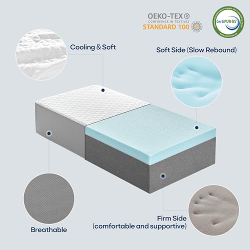 Kehangte Cooling Cube Pillow for Side Sleepers, Square Memory Foam Side Sleeper Pillow Firm Soft Double-Sided Supportive, Support Head Cervical Pillow for Neck Shoulder Pain, 24"x12"x5" — view 3