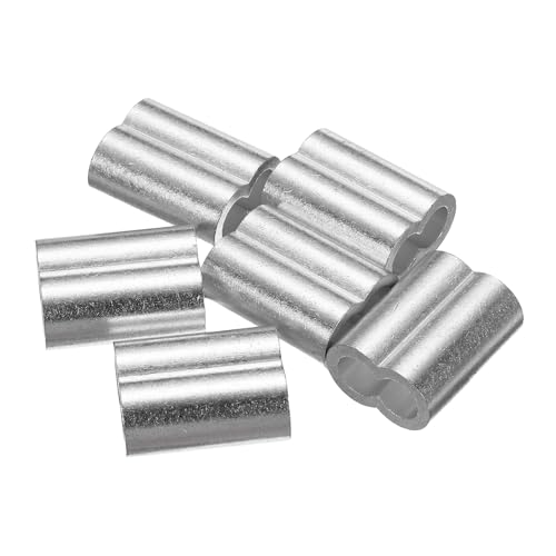 QUARKZMAN 5/16(8mm) Manguito De Crimpado De Aluminio con Doble Orificio para Cable De Acero, Plateado 6 Piezas