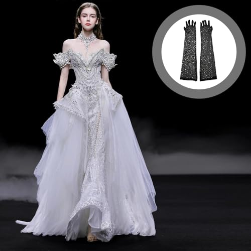 Guantes de malla con diamantes ajustables y elásticos de manga larga 5