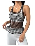 OYOANGLE Women's Mesh Racerback Workout Tank Top Hollow Out Scoop Neck Sleeveless Sports Shirts Black Large