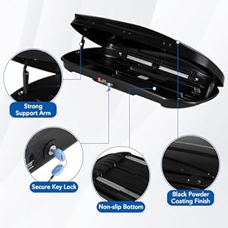 Garvee Heavy Duty Hard Shell Roof Top Cargo Carrier - 69(L) x33(W) x11(H) Waterproof Lockable Storage Box Capacity 165 Lbs 17 Cu Ft - Tool-Free Install- Fits SUV, Truck, Van