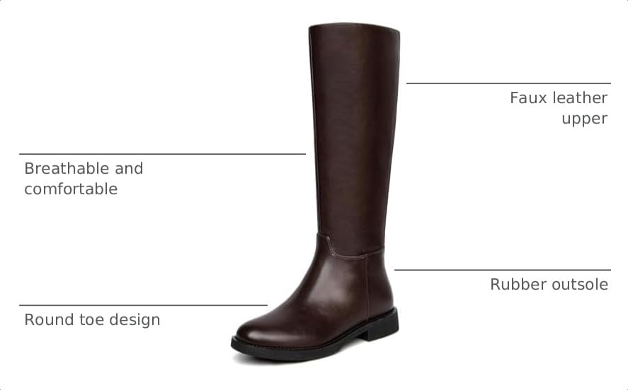 Image of Women's Knee High Boots Flat Round Toe Low Heel Tall Boots Side Zipper Fall Riding Long Boot