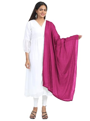 Image of Miraan Solid Pure Cotton Dupatta with Pom Pom Border, 2.25 meters length (DUPCOTTON)