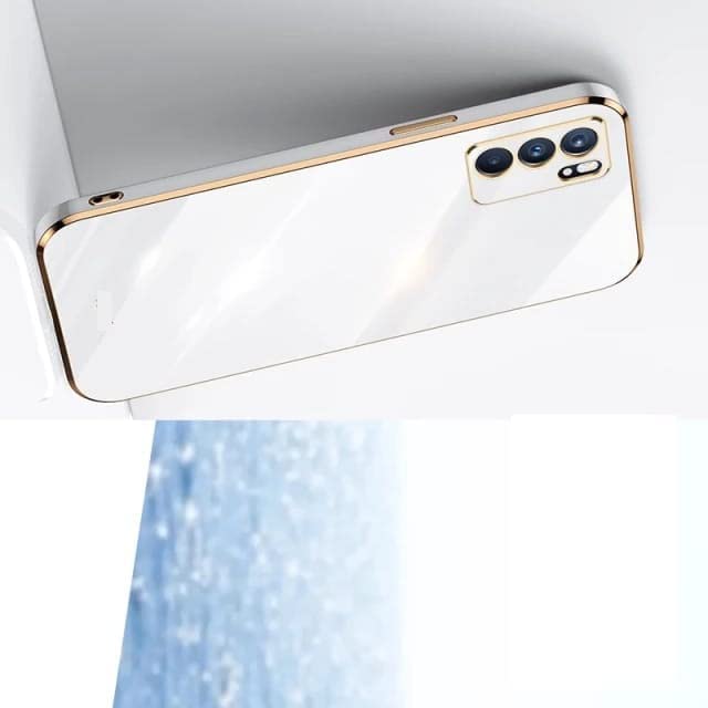 Image of Apurb Store for Oppo Reno 6 Pro 5G Plating Square Gold Frame Phone Case Luxury Soft Silicone Back Cover (for Oppo Reno 6 Pro 5G, White)