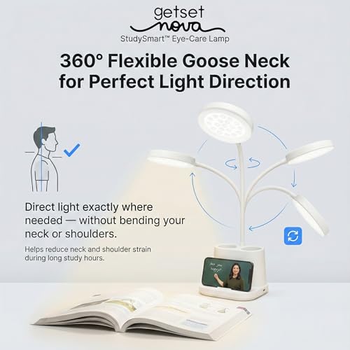 Image of Table Lamp for Study Room Study Lamp Rechargeable, Desk Lamp LED for Study Table Study Light for Students, 12H Battery, 3 Modes Eye Care Light (No Flicker Low Blue), Flexible Gooseneck, Glare Free
