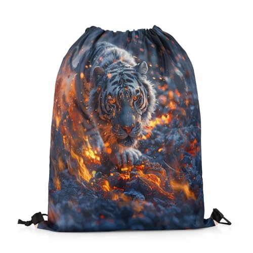 Castle Fairy Cool Tiger Waterproof Drawstring Bag,Fierce Africa Animal Backpack for Shopping Travelling,3D Wildlife Theme Sackpacks Gym Pack