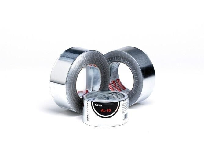 Cinta de aluminio AL-30 AC, plata, 50mm x 10m, ideal para sellar y aislar en aplicaciones eléctricas y de construcción.