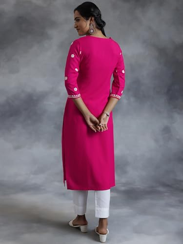 Image of Libas Womens Embroidered Viscose Straight Kurta for Women | Ethnic wear | Bridal Suit | Wedding Dress | Occasion wear