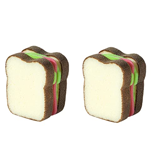 2Pcs Heavy Duty Scrub Sponges,Toast Shape Sponge,Cute Deep Cleaning Thickened Scrub Kitchen Sponges,Sandwich Style Washing Dishes Scrubber For Cleaning Kitchen #TOP1