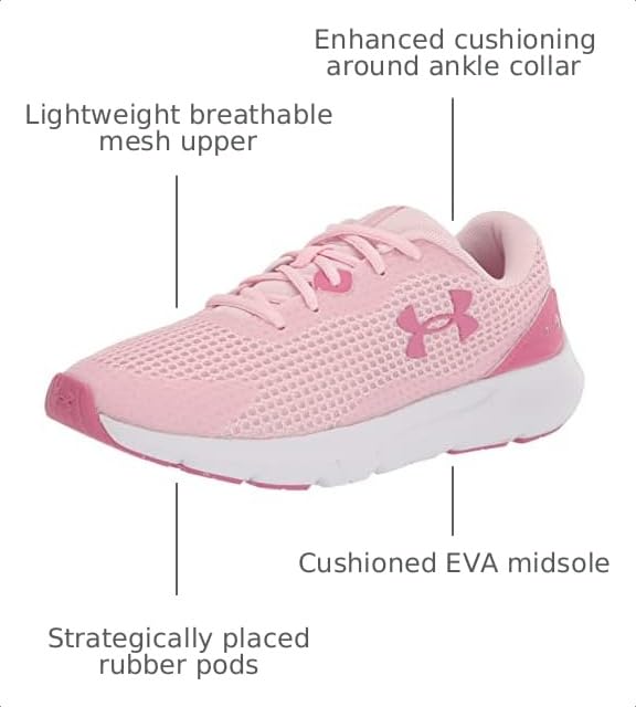 Image of Under Armour Surge 3 Sneakers for Women - Breathable Mesh Upper and Lace up Closure, Sturdy and Durable Shoes