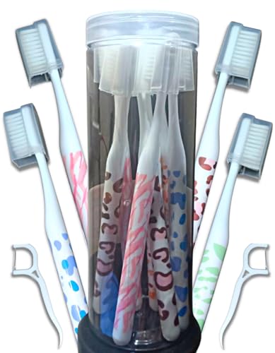 Image of Bigbro Toothbrush Super Soft Bristle with Cap and Dental Floss Adult Toothbrushes for Men and Women(Pack of 8 Toothbrushes with Protection Cap and 8 Dental Floss in a Jar)