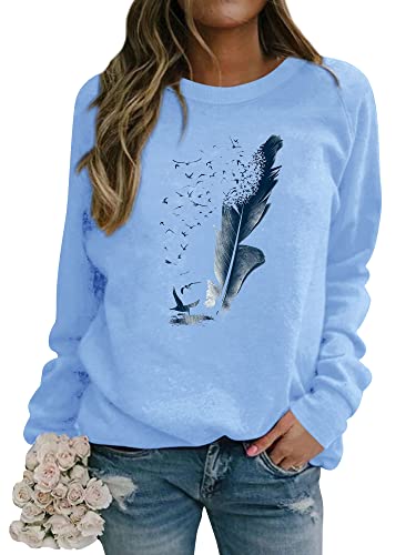Dresswel Pullover Damen Feder Drucken Sweatshirt Langarmshirt Rundhals Langarm Shirts Herbst Winter Pulli Tops Oberteile Bluse(Blau,S) Dresswel Pullover Damen Feder Drucken Sweatshirt Langarmshirt Rundhals Langarm Shirts Herbst Winter Pulli Tops Oberteile Bluse(Blau,S)