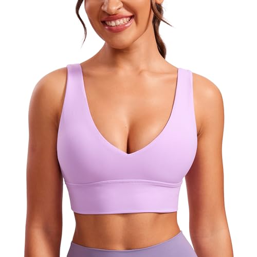 Image of CRZ YOGA Butterluxe V Neck Longline Sports Bra | Light Support, Removable Pads, Yoga, Extremely Soft, U Back, Wide Straps, for Women