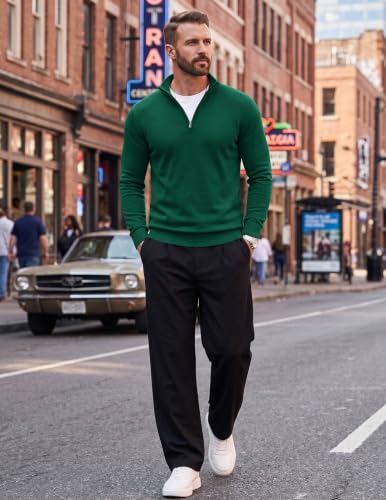 Image of COOFANDY Men's Quarter Zip Up Sweaters Slim Fit Lightweight Mock Pullover