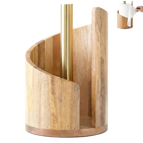 KINDLUME Porte Essuie Tout Bois, Porte Essuie Tout, Support Papier, Porte Rouleau en Bois pour Table, avec Tige Métallique, pour Salon, Chambre et Buffet