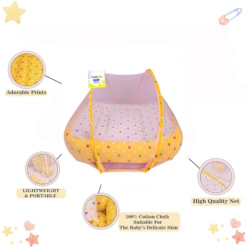 Image of Toddylon Baby Bed Bedding Set for New Born Baby | Bed Mattress | Mosquito Net | Neck | | Cotton | Travel Bed | Essentials | Toddlers | Infants | Baby Boy Girl (0-12 Months) Yellow