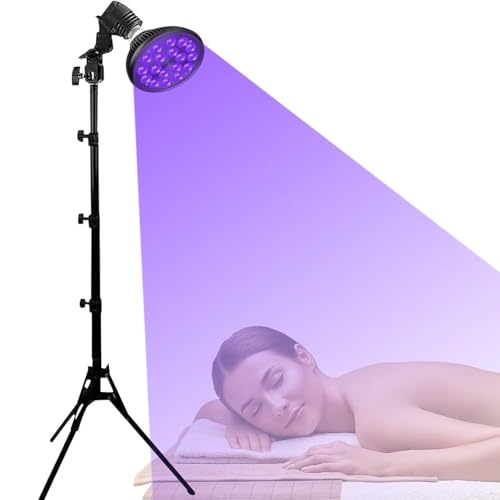 54W Tanning Lamp, Home Sunbathing Self Tanning Lamp, 18 LED 395nm Facial Body Tanning Device with Tripod and Goggles, 38.5In to 78.7ln Height-Adjustable Range for Antique Bronze Skin