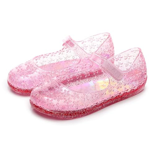 Image of Princess Dress Sandals Jelly Shoes for Toddler Girls Size 8, Blue Bird Nest Layered Lines Mary Jane Flats Childrens Clear Glitter with Hollow-Carved
