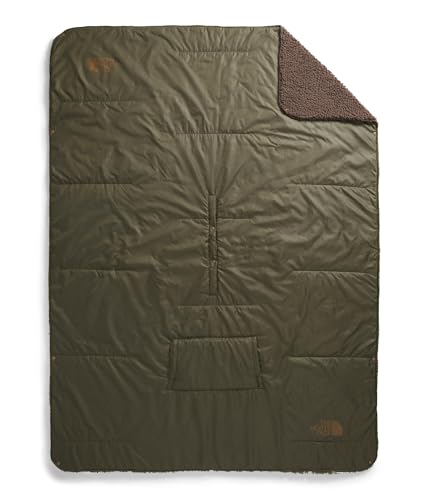 The North Face Wawona Fuzzy Blanket | Dual Sided & Packable Design, Ultra Soft Fleece Lining & Water Repellent Outer, Kangaroo Style Pocket, New Taupe Green/Smokey Brown, One Size