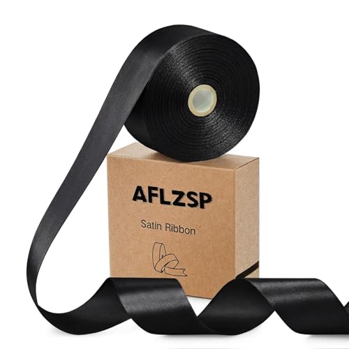AFLZSP Ribbon for Gift Wrapping Black Satin Roll for Bows & Eternal Flower Making Fathers Day Decoration 1-1/2 Inch x 50 Yds.