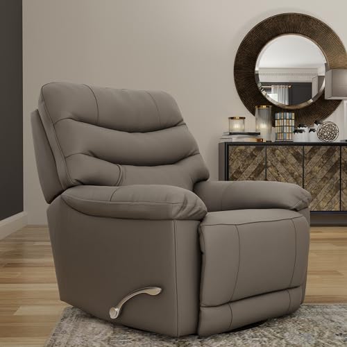 DancingSwan Swivel Recliner Chair: Modern Glider with Manual Footrest & No-Sag Support for Home Office & Living Room - Top Grain Leather Upholstery, 360 Degree Rotation & Dense Foam for Back Pain Reli