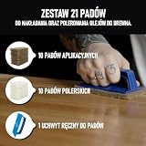 OLI-NATURA Padset z uchwytem ręcznym i 20 podkładkami - Kompletny zestaw do profesjonalnego nakładania oleju na drewno - Podkładki do masażu i polerowania