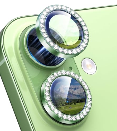 Image of Choiche Compatible Camera Lens Protector, 9H Tempered Glass Camera Cover Screen Protector Metal Ring Decoration Accessories (1, GREEN DIAMOND, For 17)