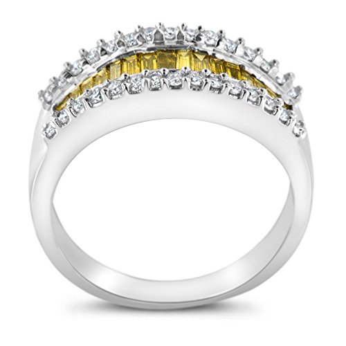 Original Classics 14K White Gold Round and Treated Yellow Baguette Diamond Modern Ring Band (0.75 Cttw, Yellow Color, SI1-SI2 Clarity) - Size 6-3/4